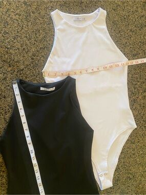 REORIA - 2 Sleeveless High Neck Bodysuits - White & Black